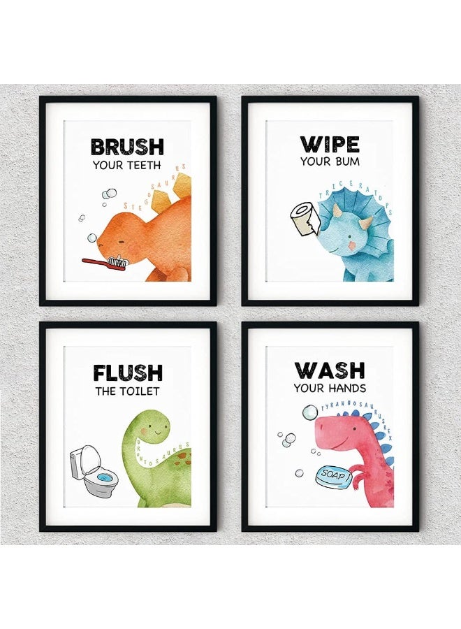 FALJIOK Funny Dinosaur Bathroom Decor, Fun Gag Brush Flush Wipe Wash Wall Art Prints Decorations for Nursery Bathroom, Dinosaur Posters for Son Daughter Set of 4(8" x 10") Unframed - Image 5